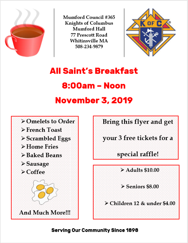 All saint Breakfast Nov. 3rd